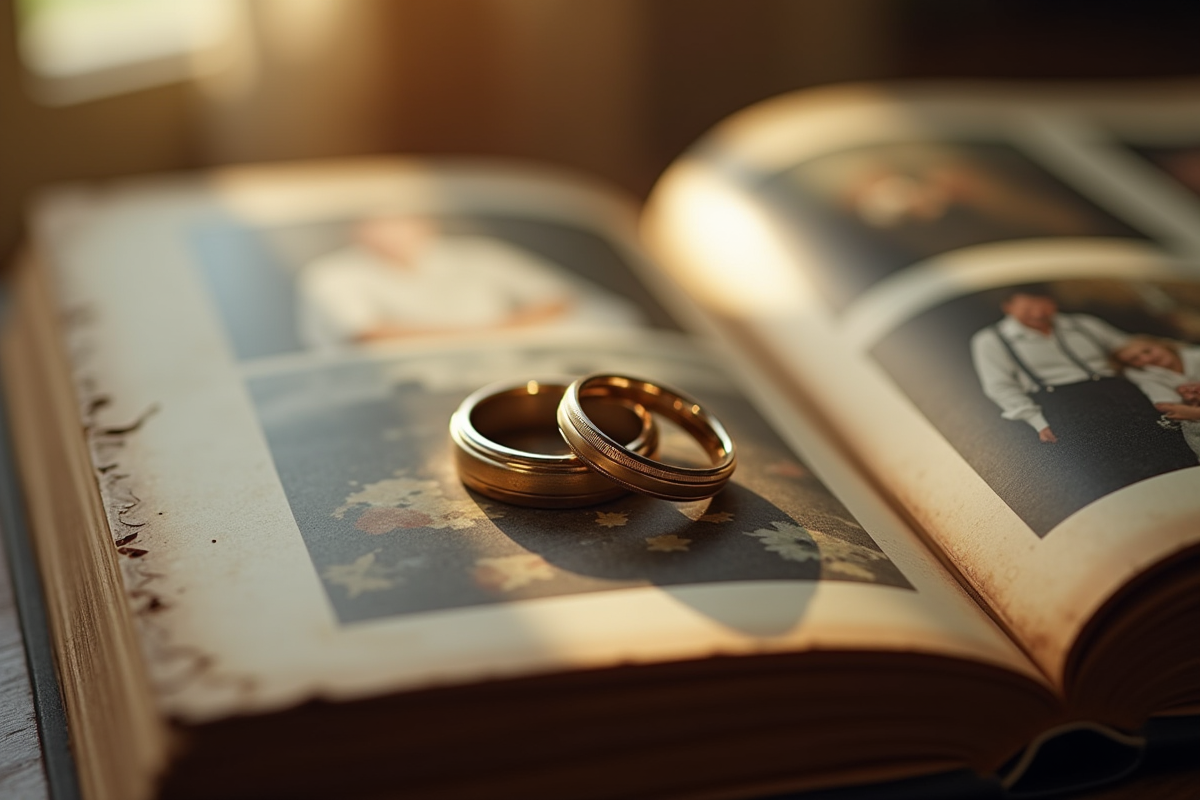 Alliances de mariage sur un album photo ancien
