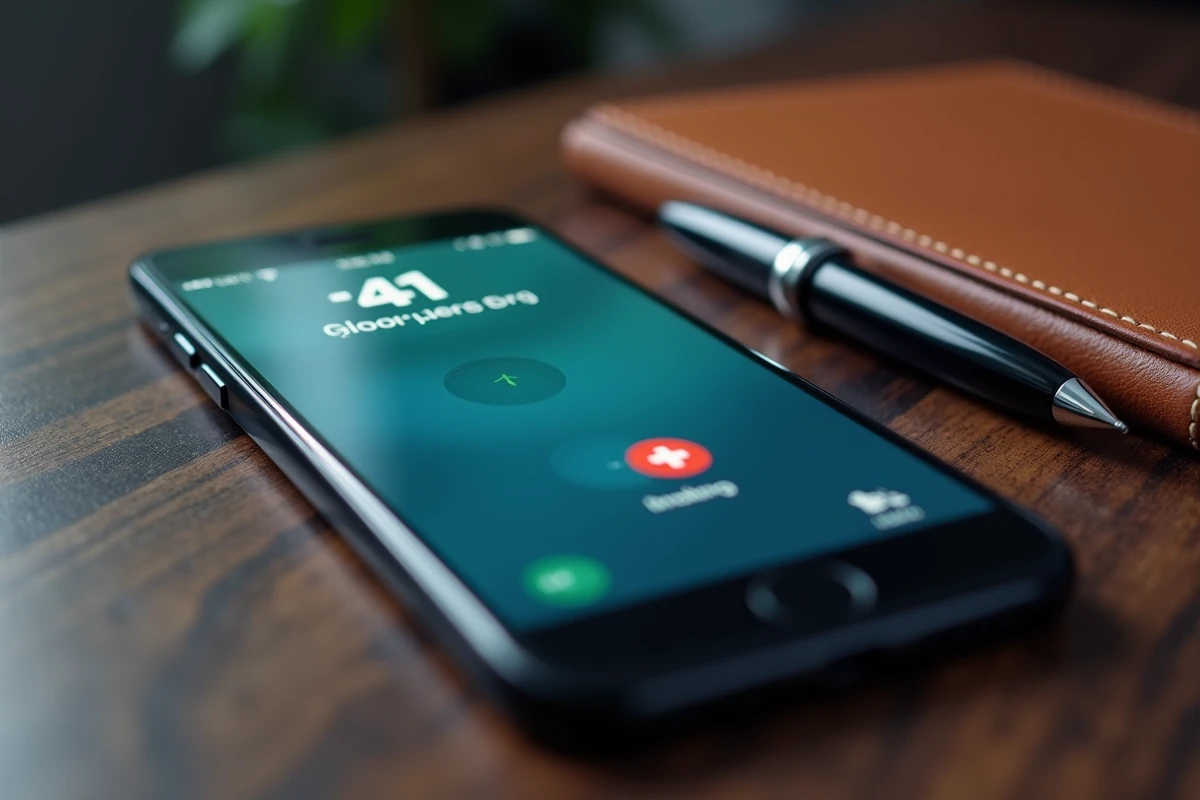 Écran de smartphone affichant un appel entrant avec l'indicatif téléphonique international 41 de la Suisse