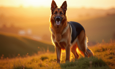 Chien berger allemand majestueux en plein champ ensoleille