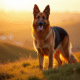 Chien berger allemand majestueux en plein champ ensoleille