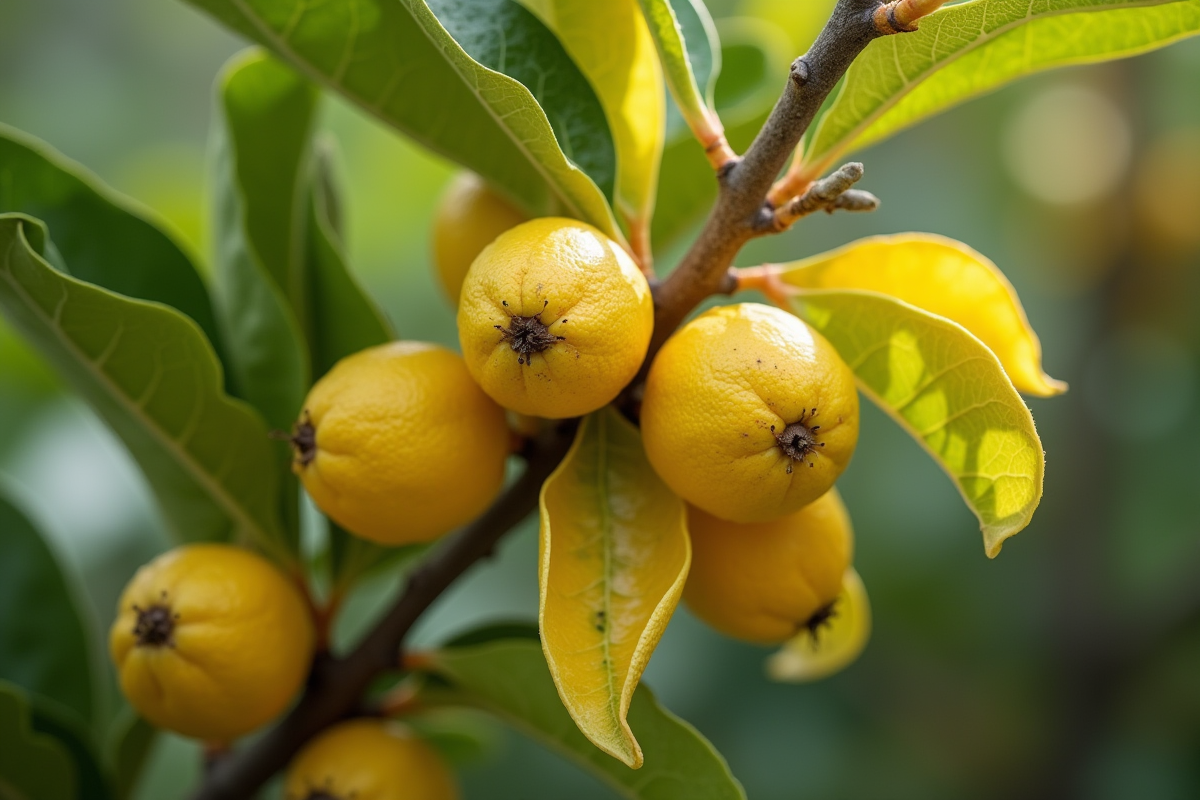 Branche de citronnier malade avec feuilles jaunes et tachetées