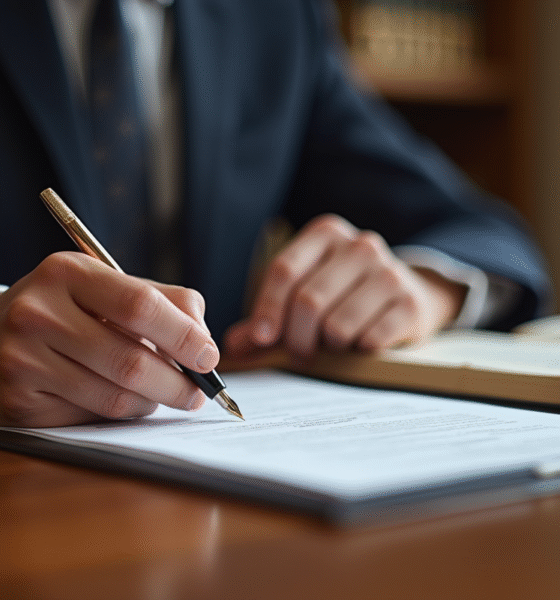 Espace de travail d'avocat bien éclairé avec documents et livres