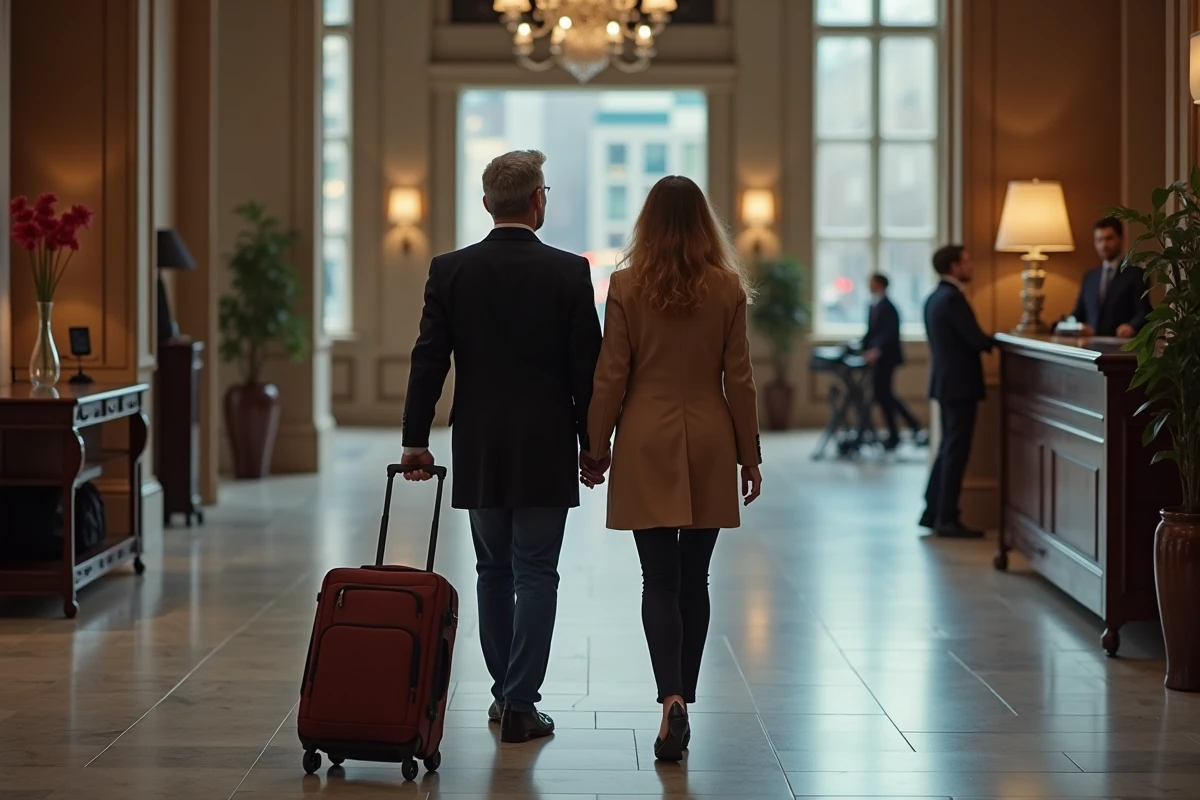 Couple dans un hall d’hôtel élégant en intérieur