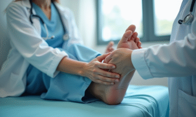 Personne lors d'un examen du pied en clinique avec professionnel