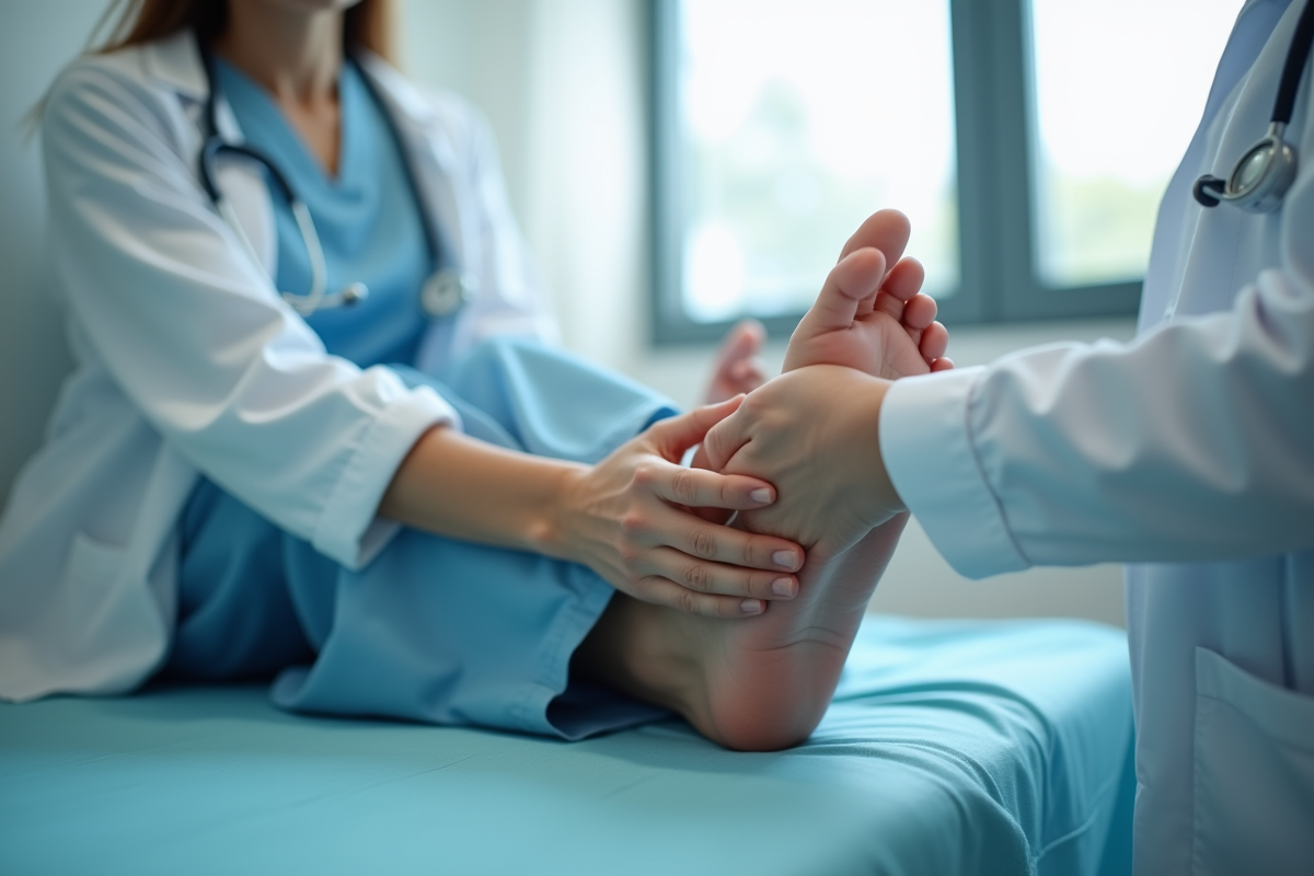 Personne lors d'un examen du pied en clinique avec professionnel