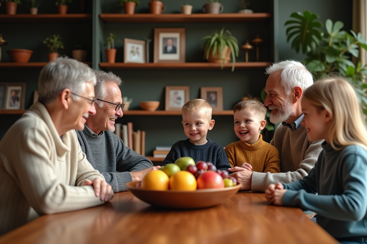 Famille multigenerations autour d'un repas convivial