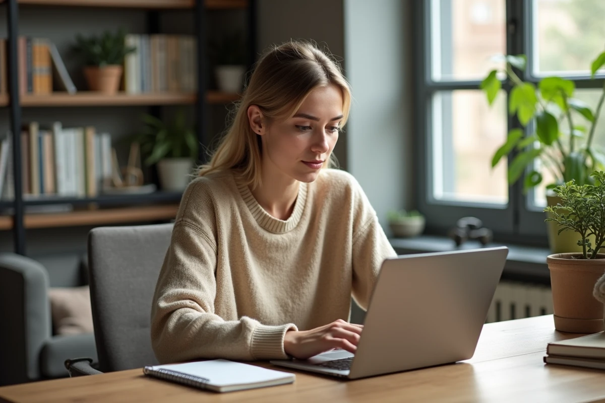 Jeune femme au bureau compare des tablettes Samsung