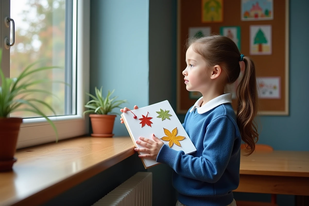 Jeune fille en uniforme regardant par la fenêtre de classe