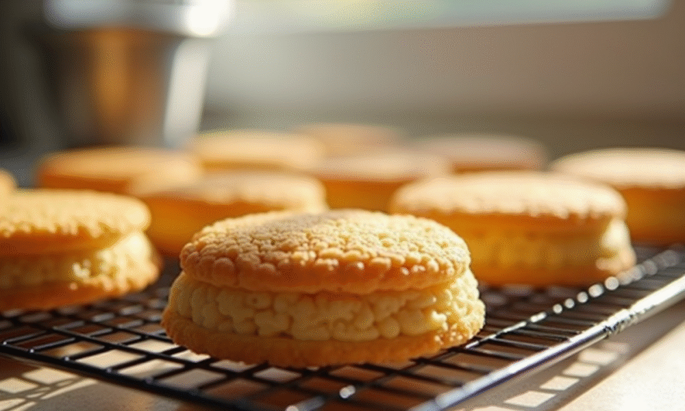 Biscuits joconde refroidissant dans une cuisine ensoleillee