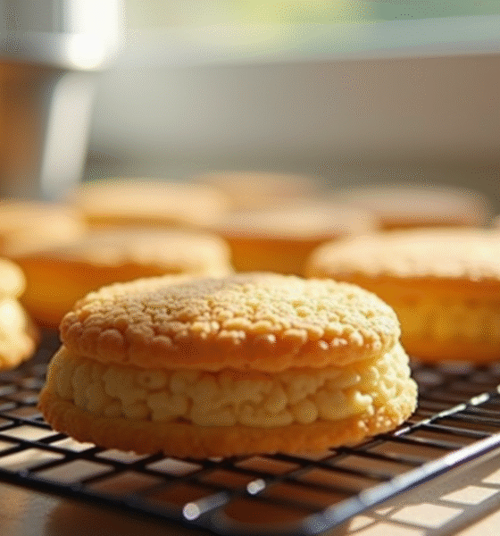 Biscuits joconde refroidissant dans une cuisine ensoleillee