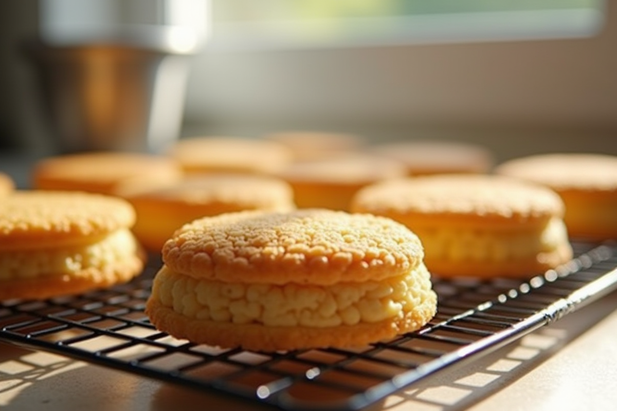 Biscuits joconde refroidissant dans une cuisine ensoleillee