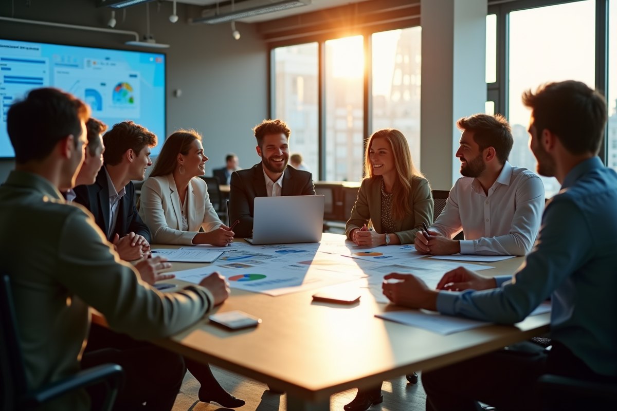 Groupe de professionnels collaborant dans un bureau moderne