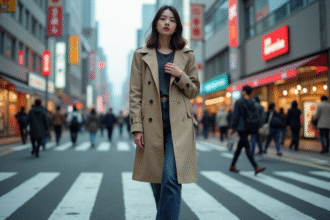 Jeune femme mode sur un passage piéton tokyo