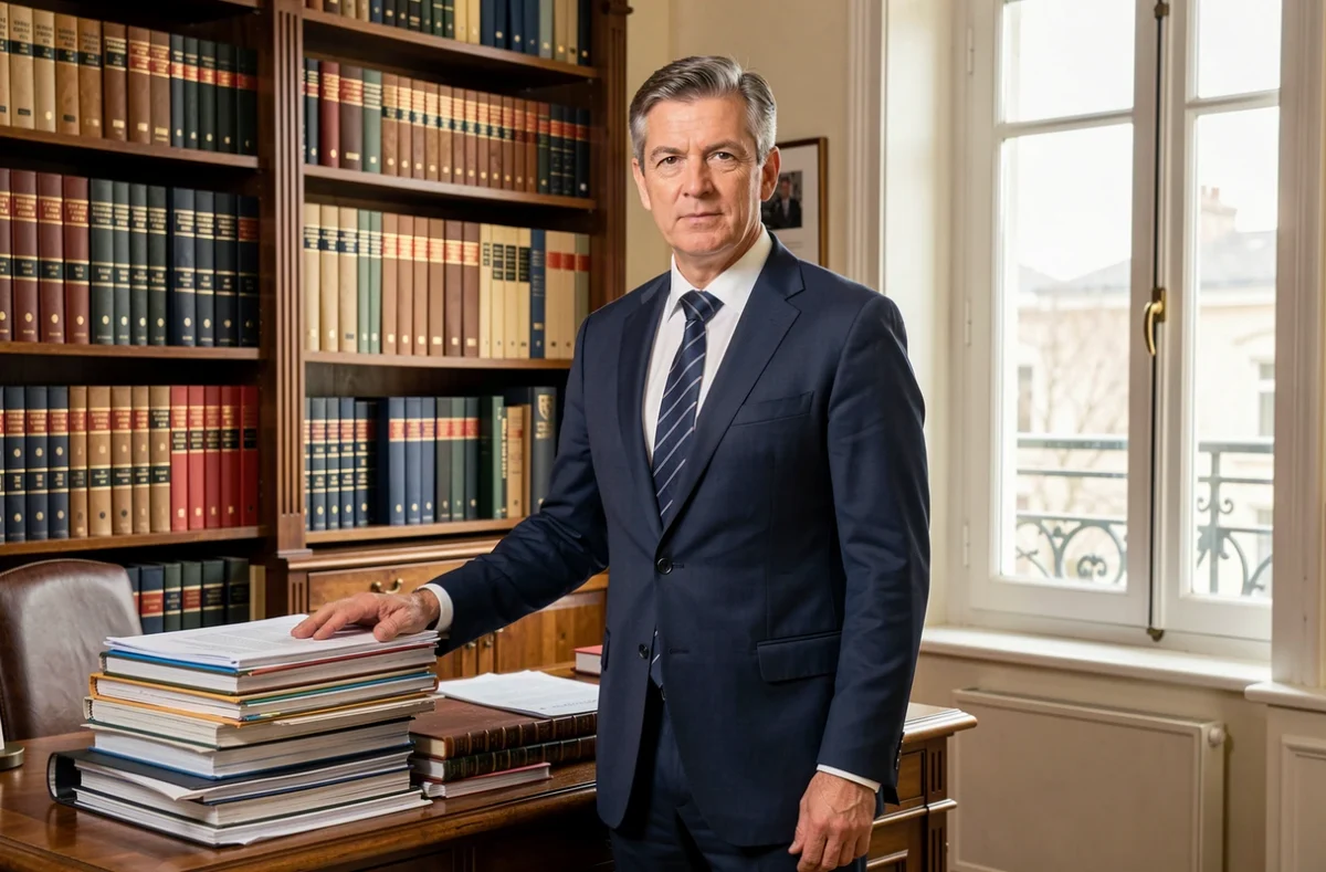 Maître Laurent Delmas, avocat généraliste au barreau de Chalon-sur-Saône, dans son cabinet avec ses dossiers juridiques