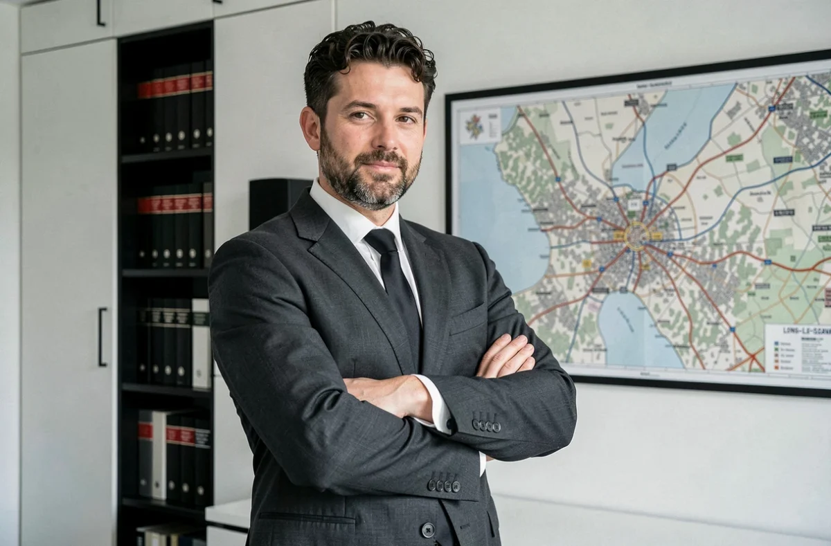 Maître Mikaël Bensaid, avocat au barreau de Lons-le-Saunier, en pose professionnelle dans son cabinet moderne