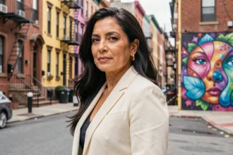 Femme latina élégante dans le quartier du Bronx à New York, évoquant les origines portoricaines de Jennifer Lopez