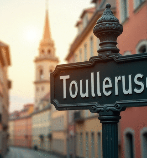 Panneau de rue à Toulouse avec code postal en matinée