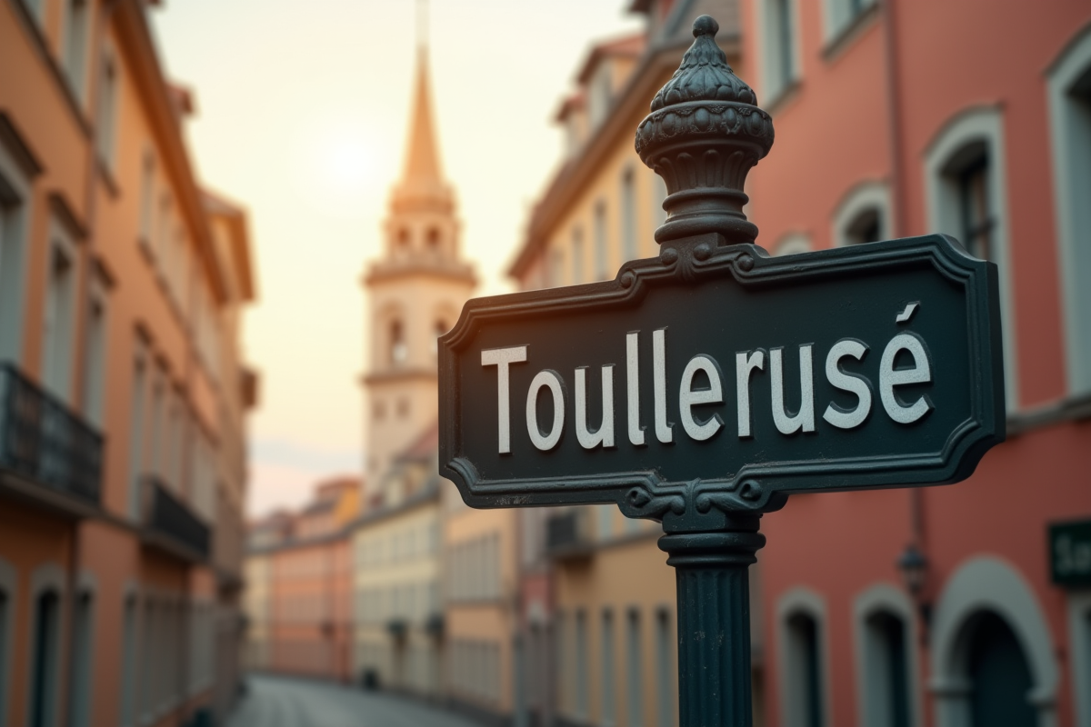 Panneau de rue à Toulouse avec code postal en matinée