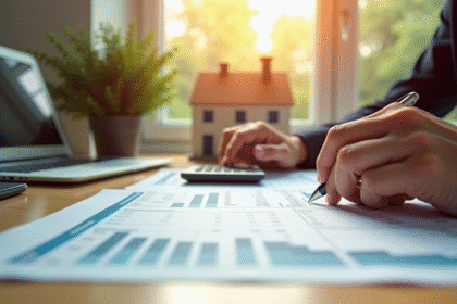 Personne examinant documents fiscaux et finances immobilières