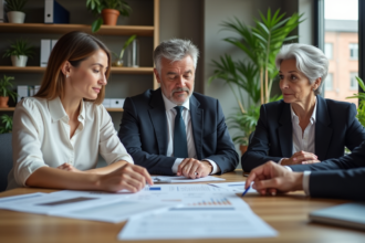 Groupe de professionnels autour d'une table en réunion sur la durabilite