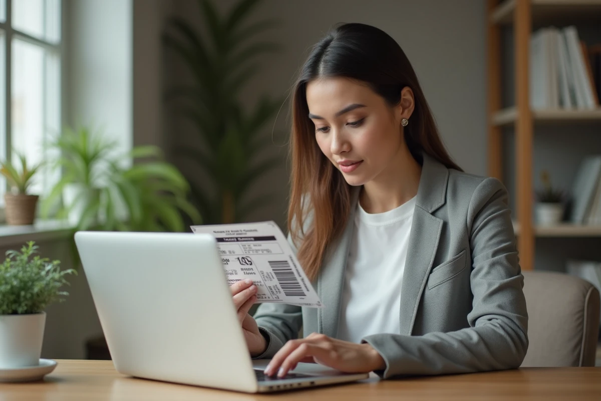 Femme consultant un billet de concert et son ordinateur portable pour revendre un billet selon les nouvelles règles 2026