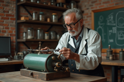 Scientifique homme examine une vieille batterie d'énergie